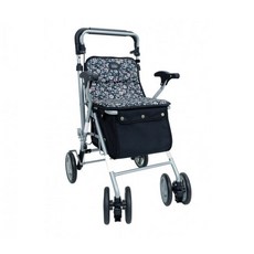 【海夫】島製作所機械式助行器(未滅菌) 勝邦日本SHIMA Parade SC 多功能簡易操作散步購物車(經典小花BK), 1個