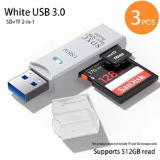 3PCS 다기능 USB 3.0 카드 리더기 마이크로 SD TF 메모리 플래시 드라이브 어댑터 노트북 액세서리, 02 White3.0