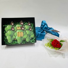 러블리팜 奢華零用錢禮物 + 包袱巾 + 流蘇 + 單支香皂花康乃馨套組, 麝香葡萄 + 藍色, 1個