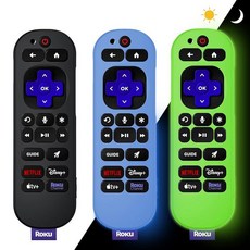[3팩]WADVCU Roku Voice Remote Pro 2nd Ed/Edition 실리콘 리모컨 케이스 커버 어둠 속에서 빛나는 Roku TV 원격 보호 슬리브 랜야드, 블랙+글로우 블루+글로우 그린