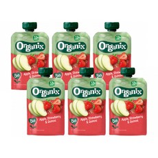 영국 1등 퓨레 오가닉스 [사과 딸기 퀴노아 6개 1박스] 유기농 과일 퓨레 아이 이유식 유아식 돌아기 오트밀 간식, 사과+딸기+퀴노아, 600g, 1박스