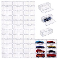 아크릴 힌지 박스 쌓을 수 있는 디스플레이 케이스 미니 카 모형 수납함 DIY 핸드메이드 수납 전시, 60개