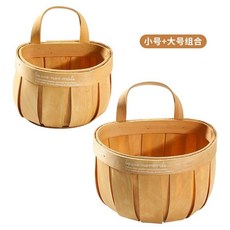 壁掛收納盒 壁掛置物籃 保鮮盒收納盒 食物盒 大蒜籃 廚房薑蒜掛籃 收納筐 廚具木編壁籃掛籃田園手工收納籃 可開統編, 蜜糖色 掛籃一套【小大】, 1個