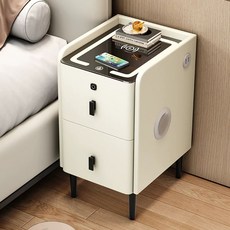 멀티 협탁 침대 석판-기능적 스마트침대 옆 다기능 조립(스스로 침실 테이블 40x40x5, 1개, AT. 베이지색 둥근 원목 무선 충전기 + 3색 조명