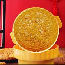 大型月餅模具 塑料圓形糕點裝飾 粵式風格600g手壓3D自製, 1個, C