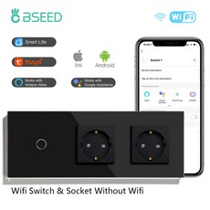 BSEED 1/2/3Gang Wifi 조명 스위치 스마트 터치 Tuya Smart Life Alexa App EU 전기 소켓 USB Type-C Prots, 01 3Gang EU Socekt, 01 EU 표준