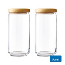 Ocean 木蓋儲物罐1000cc (2件組) WUZ屋子 密封罐 收納罐 玻璃罐, 1個