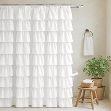 Seasonwood 스몰 스톨 팜하우스 샤워 커튼 91.4x182.9cm(36x72인치) 하프 사이즈 화이트 91.4 x 182.9cm(36 72인치) 패브릭 버튼 및 러플, 백설 공주