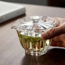 개완배 다기 다관 유리개완 세트 다반 찻잔 투명 그릇 내열 내열유리 다구, 220ml, 투명 나무 링 200ml, 1개