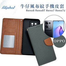 OPPO Reno8 Reno8T Reno7 Reno7z 牛仔風布紋 側掀手機皮套, 1個, Reno7z,藍色