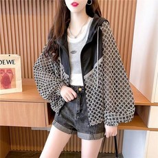 쩐쿠여성 시스루 도트 자외선차단 루즈핏 후드 집업 바람막이 Z243