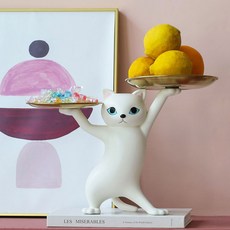 헤이하루 고양이 오브제 차키트레이 인테리어 소품, 아이보리