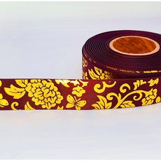 금빛목단 금박 색동무늬 국화 답례품 과일 떡 명절리본 설 실리콘 선물 포장 추석 전통리본 25mm, 25mm(25yd), 1개, 금빛목단 H46자주