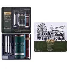 에이치비문화사 프리미엄 드로잉 스케치 틴케이스 원패키지 세트 20p, 1세트