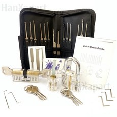 B 17件便攜裝訓練鎖拾取工具套裝，含透明鎖練習鎖匠提取器專用配件工具包，鎖具訓練鑰匙開鎖, 1個