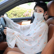 여성 자외선차단 운전용 베일 바람막이 마스크 세트 라이딩, 화이트 체리, 1개, 1개입