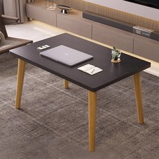 SeekFun 좌식 테이블 책상 원목 낮은 거실 테이블 좌식 식탁 티테이블 원룸 자취방 미니 테이블, 블랙