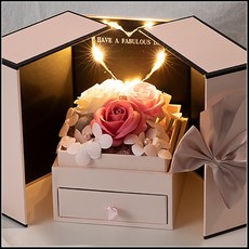 愛心燈香皂玫瑰花禮盒 雙開抽屜禮盒 (附贈提袋) 生日禮物 情人節禮物 送女友禮物 告白 求婚禮物 母親節禮品, 1件, 另加購s999純銀紫鑽項鍊, 紫