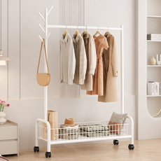 헤븐하임 나무형 철제 이동식 트롤리 행거, 화이트A