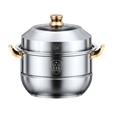 316不鏽鋼蒸鍋，雙層/三層/四層蒸籠湯鍋，28/30/32/36/40公分可選，立體循環蒸氣, 1個, 30cm金耳雙層,特厚加厚底