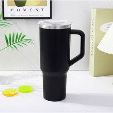 아망디에 대용량 텀블러 차량용 사무실용 보온 보냉 빨대 포함, 1개, 1.18L, 블랙