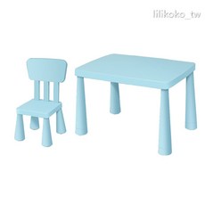 IKEA 兒童學習桌椅組 高度可調整 穩固防滑 幼兒園小學適用, 淺藍 椅子+桌子(無抽屜)(有增高), 淺藍