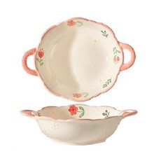 ALLILIO 크림 스타일 양쪽 귀볼 그릇 시리얼볼, 2개, 직경 19cm