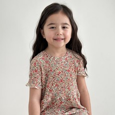 ECLL 아동 꽃무늬 플리츠 잠옷 촌캉스 파자마 상하 세트