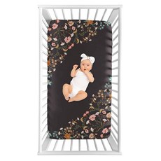 Sweet Jojo Designs Boho 야생화 빈티지 꽃무늬 소녀 장착 미니 아기 침대 시트 아기 아기방 유아 신생아 침대 방 휴대용 팩 앤 플레이 매트리스 블랙 오렌지 보, Wild Flower Black (Photo Op)