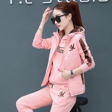 기모 도톰 트레이닝 후드 쓰리피스 여 추동 한국판 따뜻한 패션 세트 여복 트레이닝복 3종세트 캐주얼 후드맨투맨