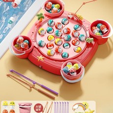 電動磁性釣魚臺 兒童益智音樂互動玩具 31磁性魚 8竿 4桶 4立體場景, 粉 31磁性魚 4桶 8竿 4立體場景, 1個