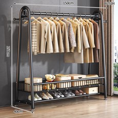 심플 스탠드 행거 옷걸이 선반형 이동식 옷수납 정리 행거 침실 드레스룸 정리대, 고급블랙 150x150 업그레이드 이중