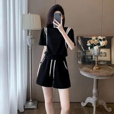 천하오 트렌디 캐주얼 빅사이즈 반팔 반바지 투피스 GX334