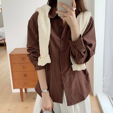 [SML사이즈 ]여성 데일리 스트라이프 줄무늬 셔츠 블라우스