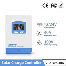 40A Mppt 태양열 충전 컨트롤러 PV 입력 100VDC 레귤레이터 12V 자동 LCD 디스플레이 LiFePo4 젤, 02 40A, 01 12 24V Auto