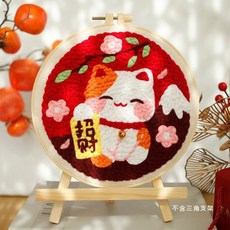 戳戳繡 DIY 材料包 招財貓 家居擺件, 1個, 招caiA1163【送工具+無支架】