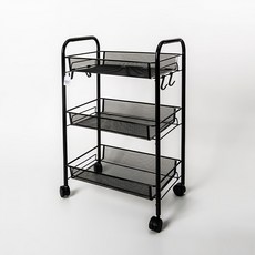 마켓플랜 메쉬 철제 트롤리, 블랙, 3단