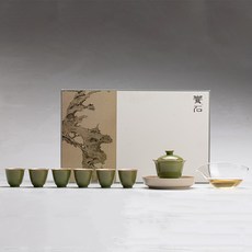 陶瓷蓋碗功夫茶具功夫茶具, 1個, 竹青-君如雙線套組:如圖所示