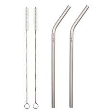 TiTo 티타늄 빨대 저녁 식사 강력하고 초경량 청소 브러시 포함 음용 Dia 7mm X 0.4mm 구부러지고 곧은 두 가지 모양 합금 빨대2팩2개 스트레이트, 2 bent