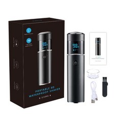 휴대용 전기면도기 무선 여행용 알루미늄 합금 남성용 면도기 TYPE-C IPX7 방수 전기 얼굴 털 정리기 선물 상자, 2)Black