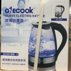 ONECOOK 玻璃快煮壺 1.7L 藍光顯示 304不鏽鋼加熱盤