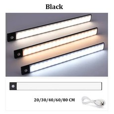 캐비닛 센서등 옷장 모션등 80CM 주방용 무선 LED 야간 조명 모션 센서 얇은 스트립 충전식 USB 실내용, 옵션01) China Mainland, 옵션01) 3 Colors in one lamp, 옵션02) 30CM Black