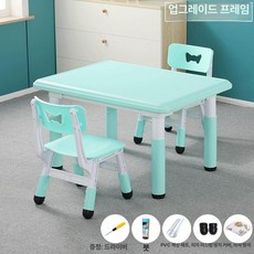 올원픽 저학년책상 신학기 책상 바른자세 의자 저학년, 민트블루 책상 1개 의자 2개