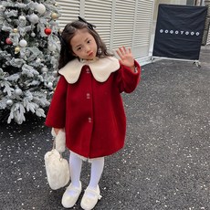 女童大衣 女童外套 女童長大衣 過年必備紅色毛呢大衣 140cm