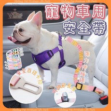 寵物汽車安全帶 車用寵物安全帶 狗狗安全帶 彈性牽引繩 寵物車用安全扣 可調式安全帶 寵物車載安全帶, 1個, 綠紫漸變【彈力牽引繩】,長度66-80cm×寬度2.5cm