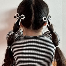[모닝하트] 핸드메이드 유아동 헤어핀 발레코어 리본 진주 집게핀 2개 세트