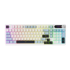 퓨리큐브 IP98 무소음 특조 기계식 감각 멤브레인 키보드 - PBT 측각 영어 키캡 스마트 노브+디스플레이 유선 LED 98키 블랙베리 그레이 그러데이션 컨투어, 미스트 블루