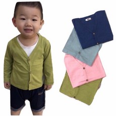 BabyBear 兒童竹節棉純棉開襟衫 輕薄吸汗V領外套 寶寶男童女童適用