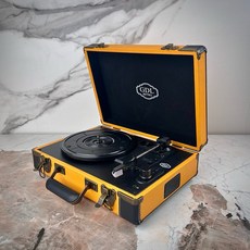 GDL 便攜式黑膠唱片機 黃黑色系 三速播放 內建喇叭, 黃黑色系（黑膠播放/無藍芽功能)101