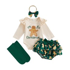 My First 할로윈 여아용 의상 신생아 우주복 스커트 세트 유아용 긴소매 롬퍼 양말 포함 가을 옷 산타 레드 6-12개월